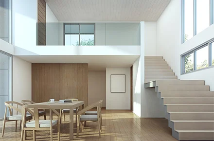 Dining table on Mezzanine floor in modern house | Everest Industries